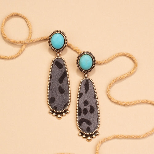 734026 - Turquoise Animal Hide Earrings - Grey