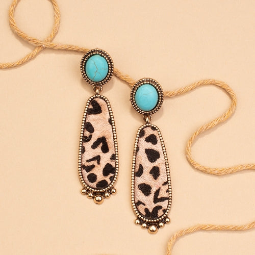 734026 - Turquoise Animal Hide Earrings - Fashion Jewelry Wholesale