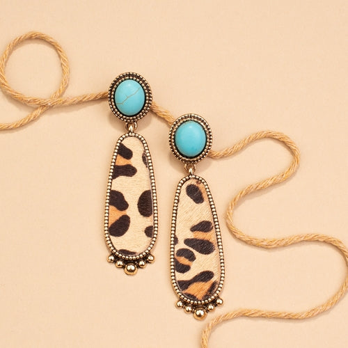 734026 - Turquoise Animal Hide Earrings - Leopard