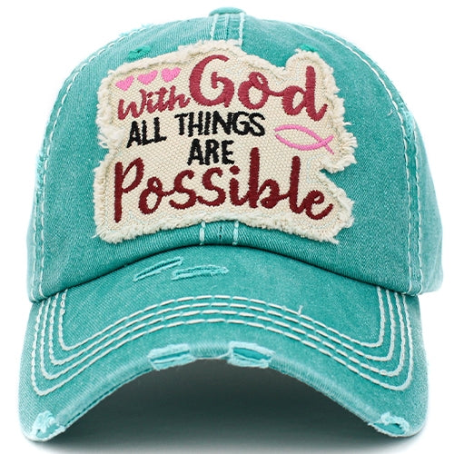 1404 - With God All Things Are Possible Hat - Turquoise