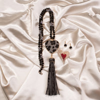 Load image into Gallery viewer, 72736 - Tassel Leopard Heart Necklace - Black
