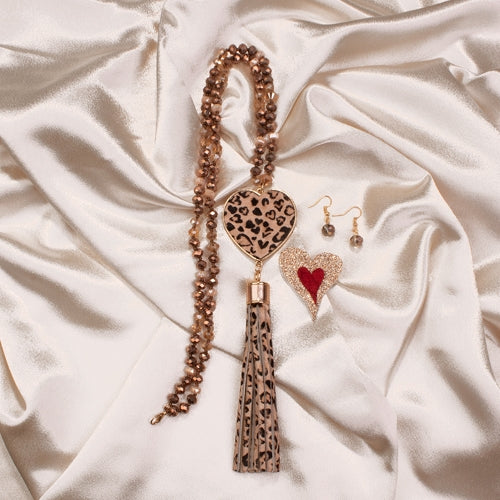 72736 - Tassel Leopard Heart Necklace - Rose Gold