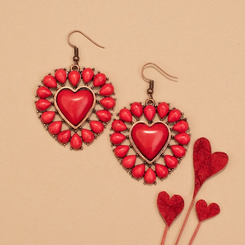 734031 - Heart Earrings - Red & Copper
