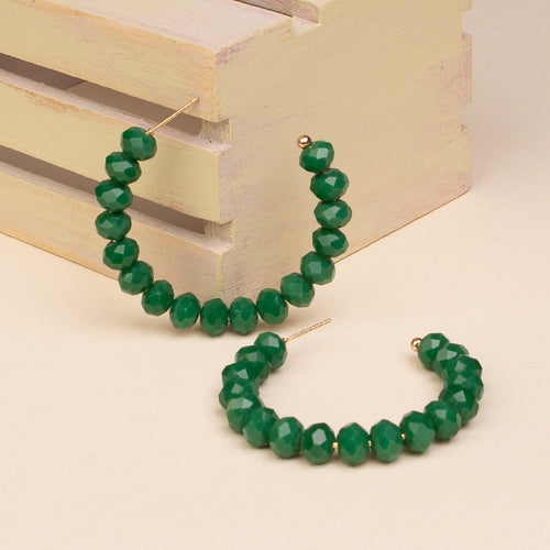 73940-18 - Crystal Beaded Hoop Earrings - Green