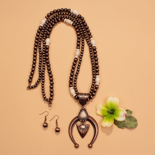 72730 - Horseshoe Beaded Necklace - Ivory Copper