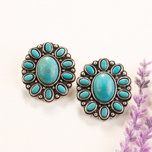 734042 - Squash Blossom Earrings - Turquoise Silver