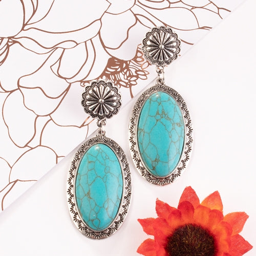 734044 - Squash Blossom Earrings - Turquoise Silver