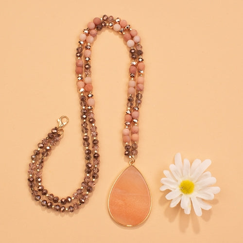72525 - Natural Stone Necklace - Rose Gold - Fashion Jewelry Wholesale