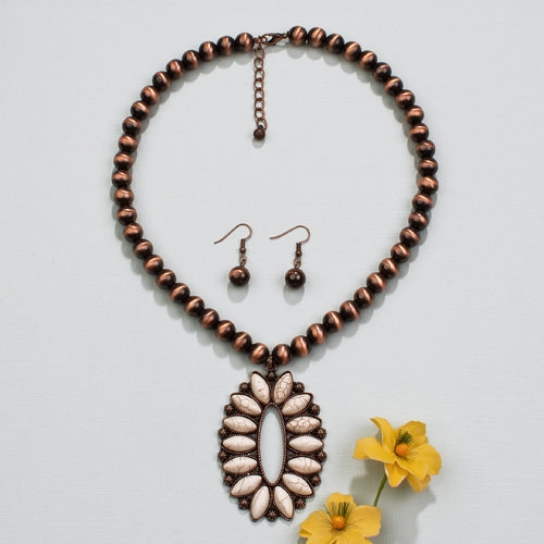 72634 - Western Necklace - Ivory & Copper - Fashion Jewelry Wholesale