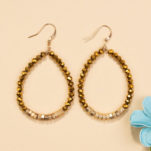 93026 - Crystal Beaded Hoop Earrings - Gold