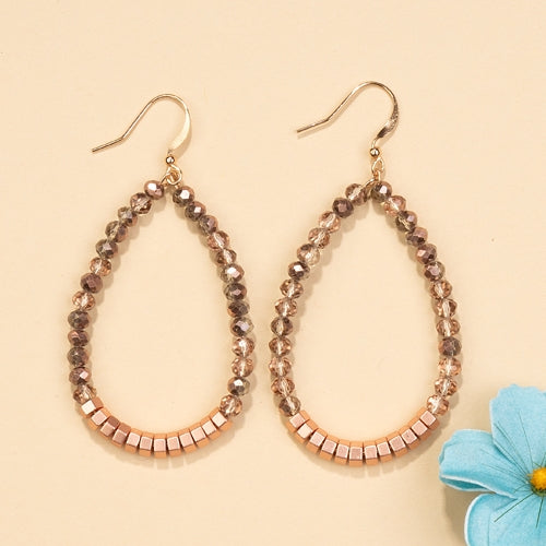 93026 - Crystal Beaded Hoop Earrings - Rose Gold