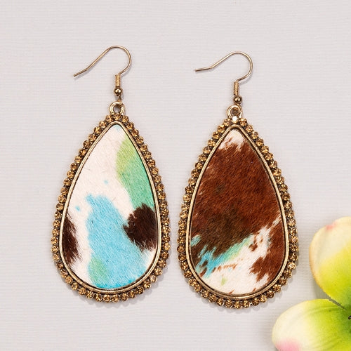 734056 - Animal Hide Earrings - Turquoise Brown
