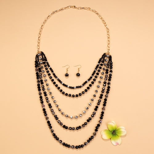 72781 - Crystal Beaded Necklace - BLACK