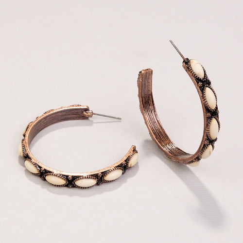 93036 - Turquoise Hoop Earrings - Fashion Jewelry Wholesale