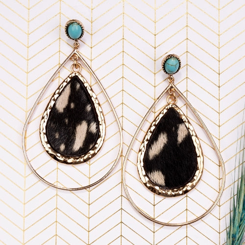 734025 - Animal Print Teardrop Earrings - Black