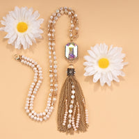 Load image into Gallery viewer, 72770 - Crystal Beaded Tassel Necklace - Beige
