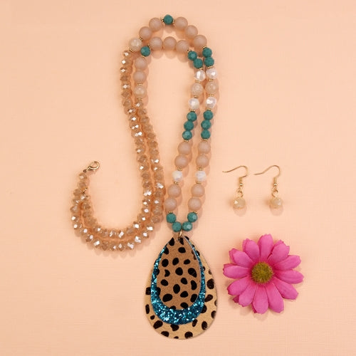 72676 - Animal Print Necklace - Turquoise