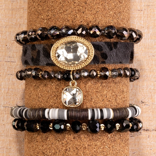 74727 - Stacked Animal Print Bracelet - Black