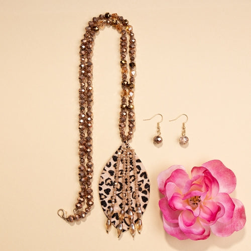 72805 - Animal Print Beaded Necklace - Rose Gold