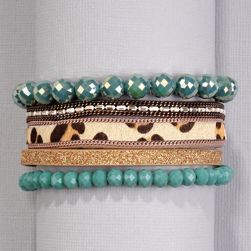 74729  - Leopard and Beaded Bracelet - Turquoise