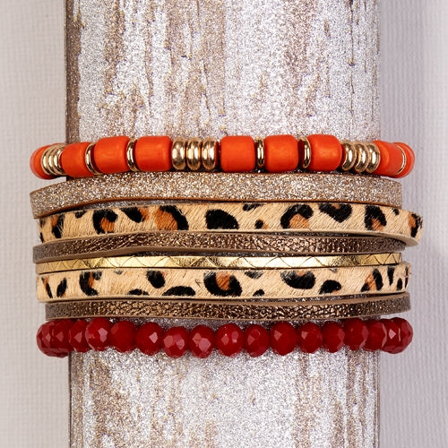 74721 - Leopard and Beaded Bracelet - Red