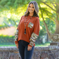 Load image into Gallery viewer, 20101 - Knit Waffle Top with Leopard Sequin
