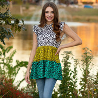 Load image into Gallery viewer, 20171 - Leopard Color Block Top with Butterfly Sleeves
