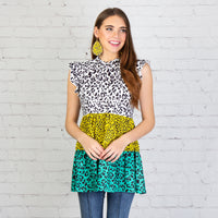 Load image into Gallery viewer, 20171 - Leopard Color Block Top with Butterfly Sleeves
