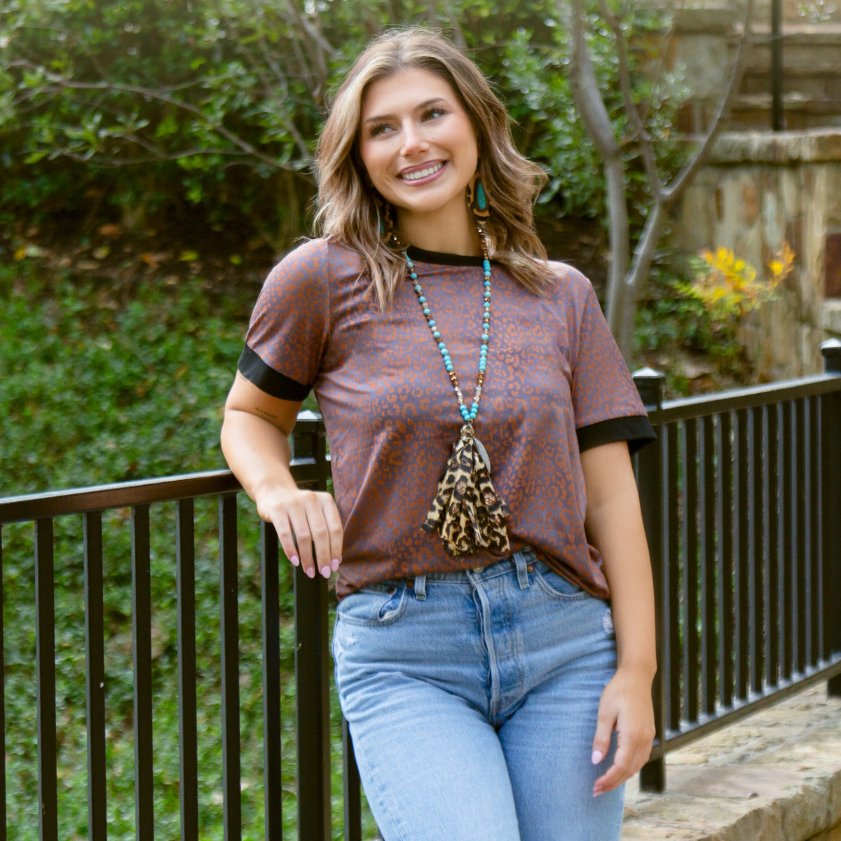 20174 - Brown Leopard Half Sleeve Top