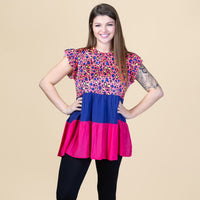 Load image into Gallery viewer, 20177 - Leopard Color Block Top with Butterfly Sleeves
