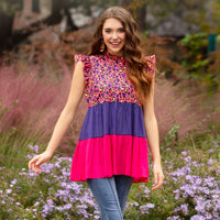 Load image into Gallery viewer, 20177 - Leopard Color Block Top with Butterfly Sleeves
