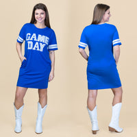 Load image into Gallery viewer, 10719 - Game Day Sequin T Shirt Dress with Pockets - Royal Blue

