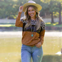 Load image into Gallery viewer, 10366 - Leopard and Sequin Long Sleeve Top - Mustard
