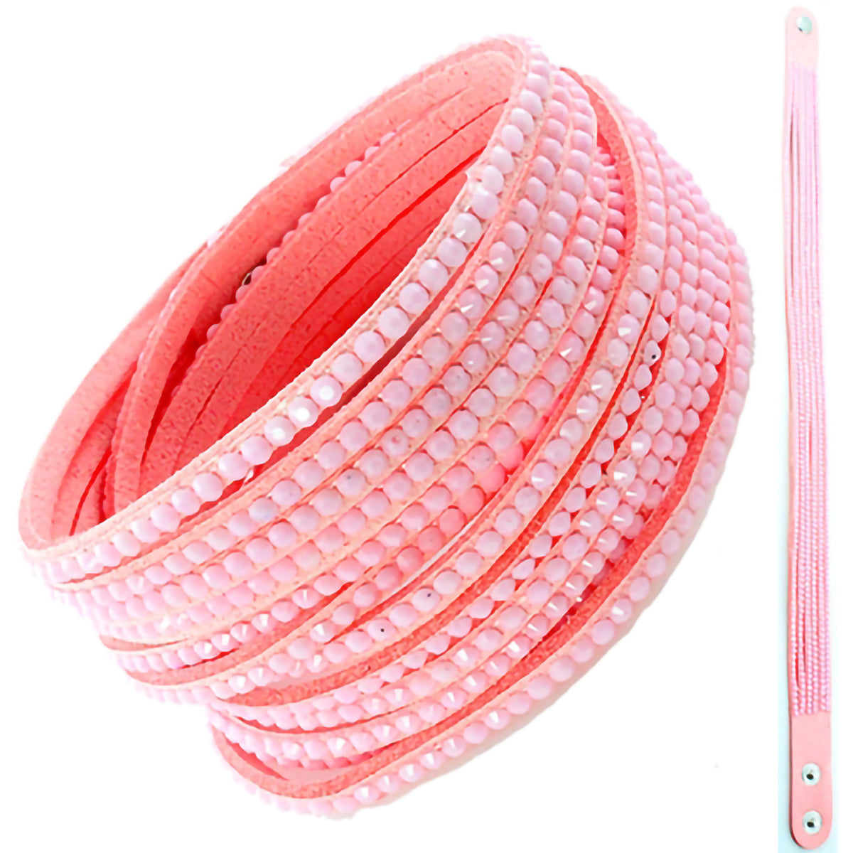 4018 - 6 Row Crystal Wraparound Bracelet - Light Pink