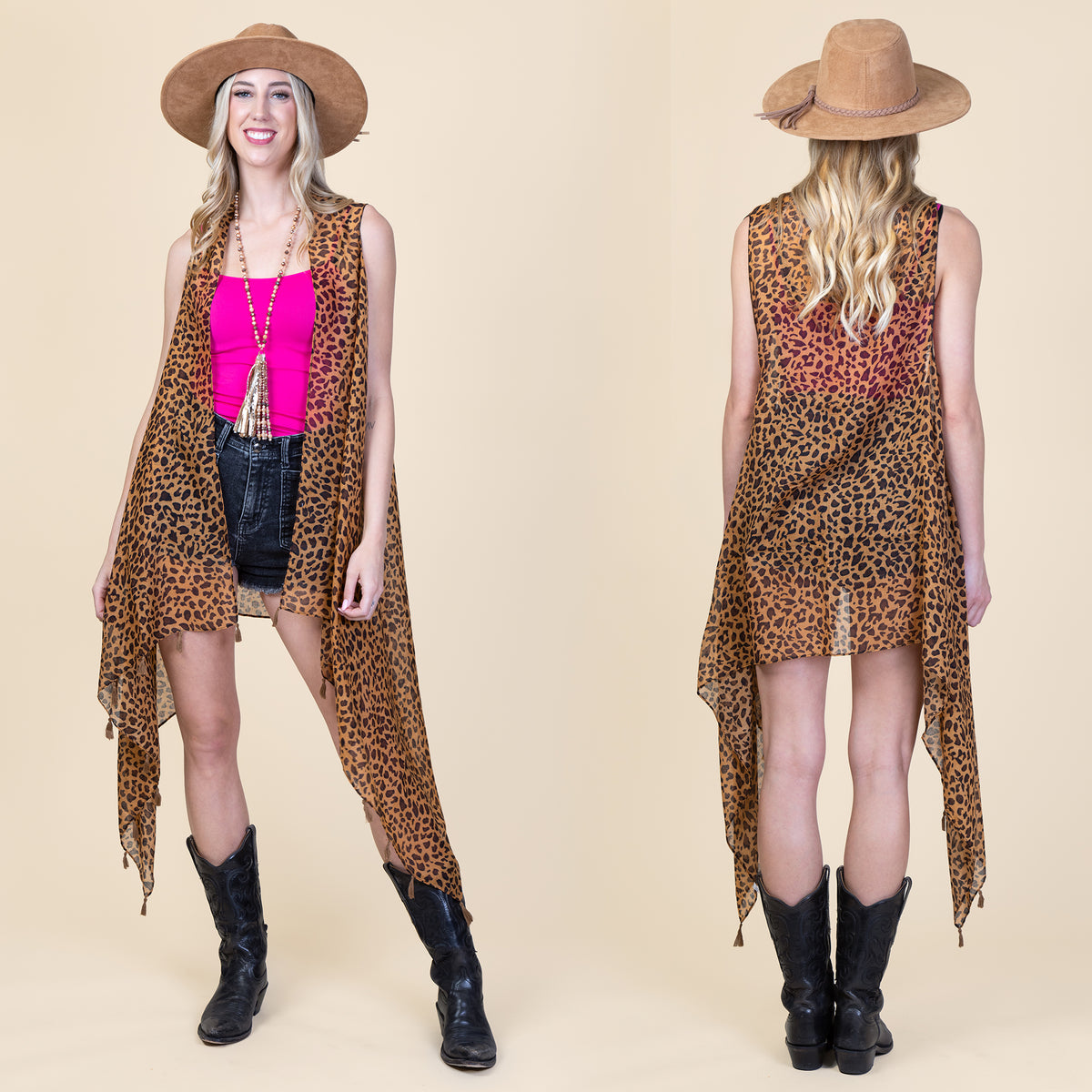6206 - Trendy Leopard Print Fashion Vest with Tassels