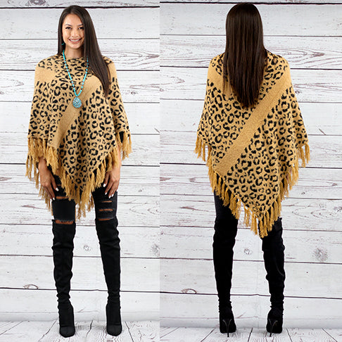 6387 - Leopard Poncho With Fringe