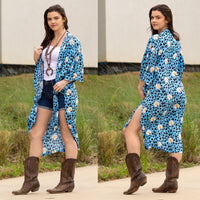 Load image into Gallery viewer, 6647 - Floral Leopard Print Duster - Blue
