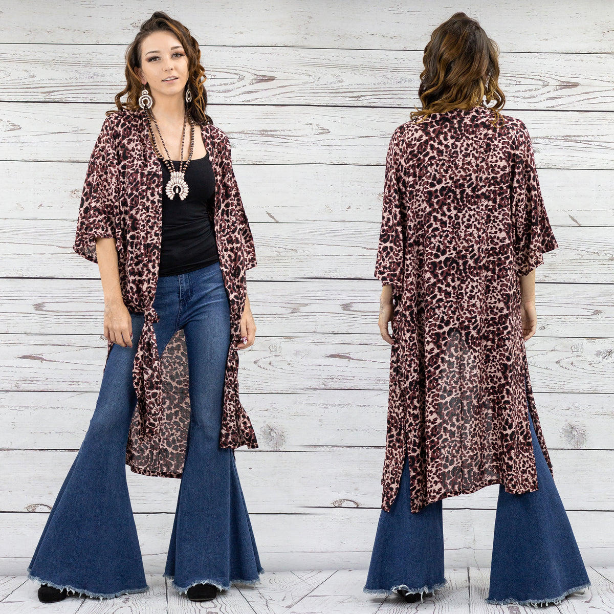 6655 - Leopard Print Duster - Purple