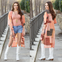 Load image into Gallery viewer, 6704 - Leopard Color Block Duster - Orange
