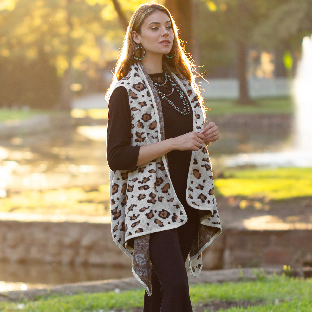 6716 - Leopard Fall Fashion Vest - Cream