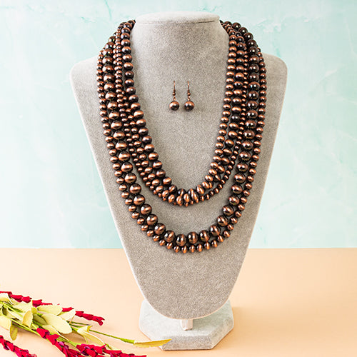 71597 - Squash Blossom Navajo Bead Necklace Set - Copper