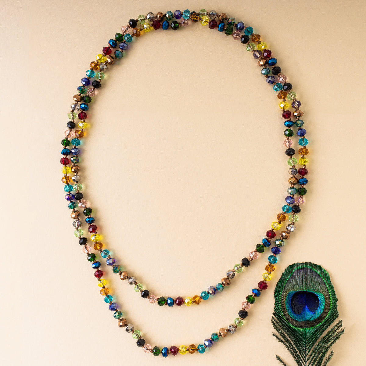 72028-44 - Crystal Beaded Necklace - Multi - Fashion Jewelry Wholesale