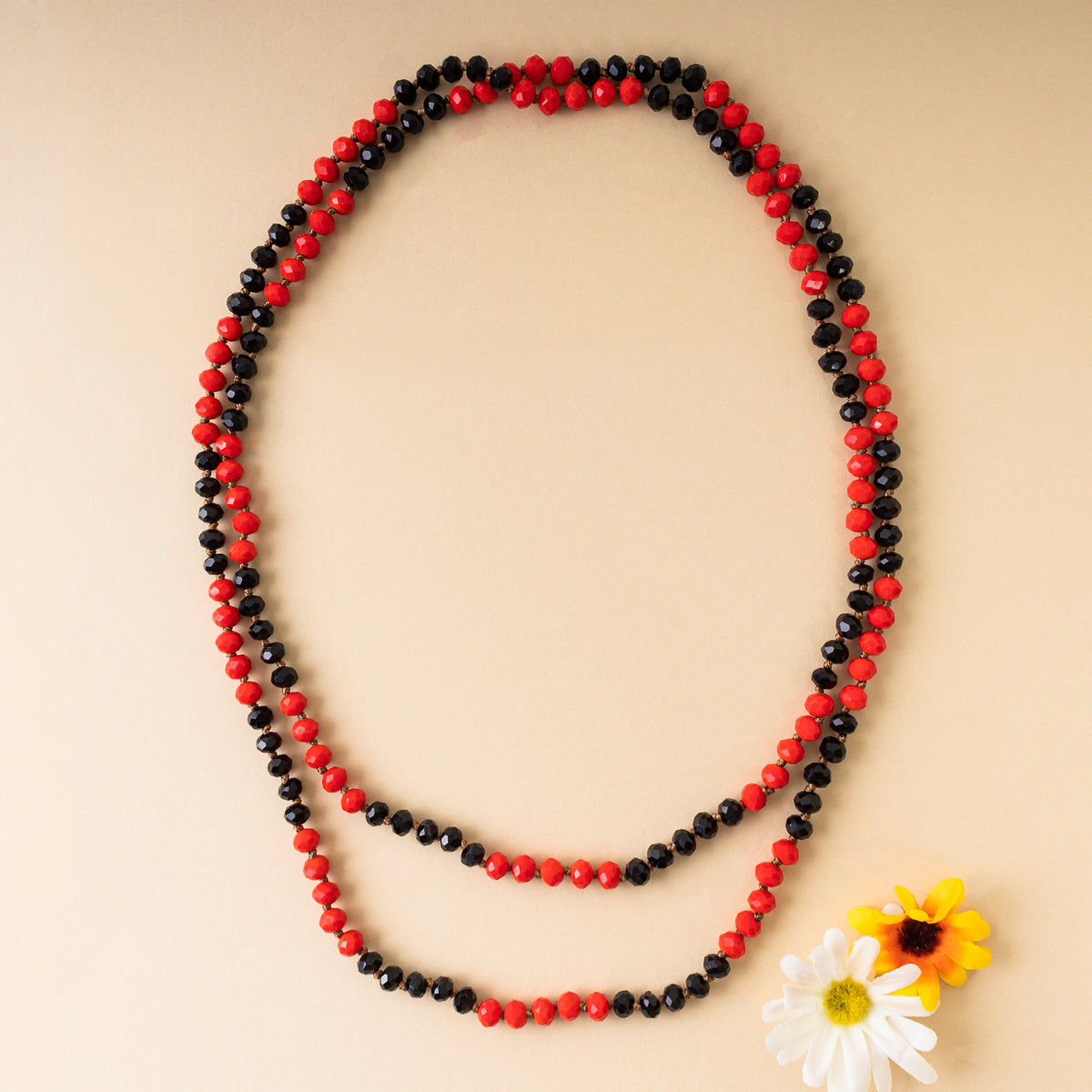 72028-70 - Beaded Necklace - Orange & Black