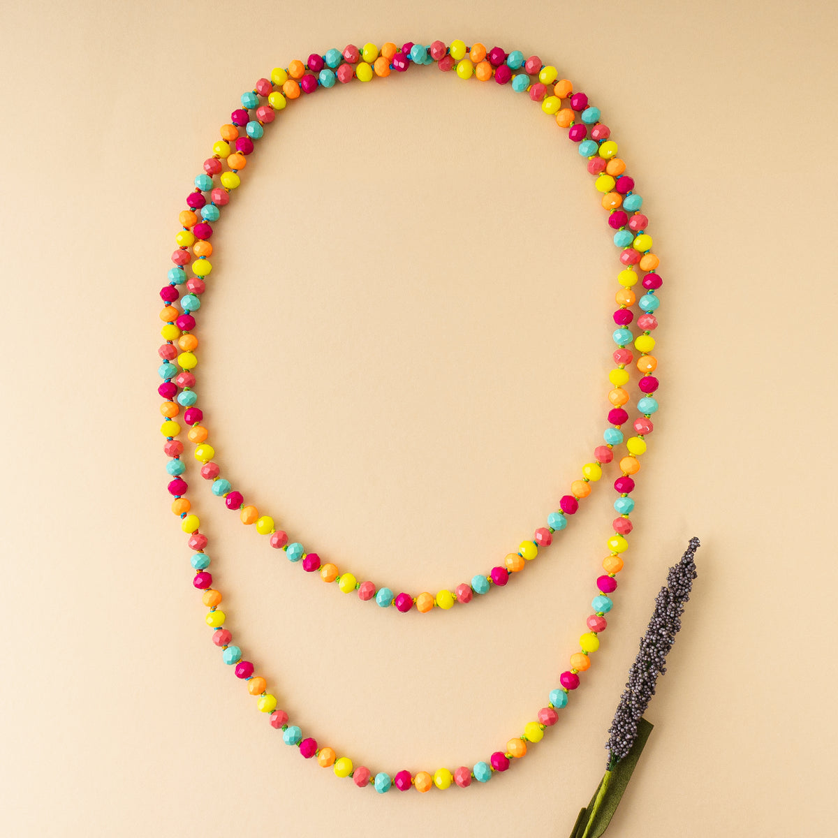 72028-76 -  Crystal Beaded Necklace - Multi - Fashion Jewelry Wholesale