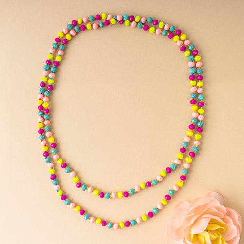 72028-87 - Crystal Beaded Necklace - Multi - Fashion Jewelry Wholesale