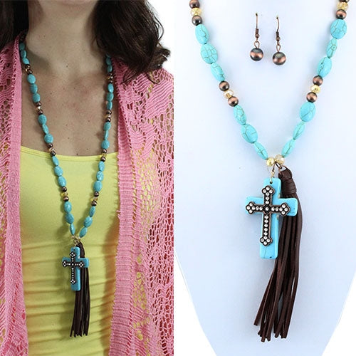 72177 - Cross Necklace - Turquoise