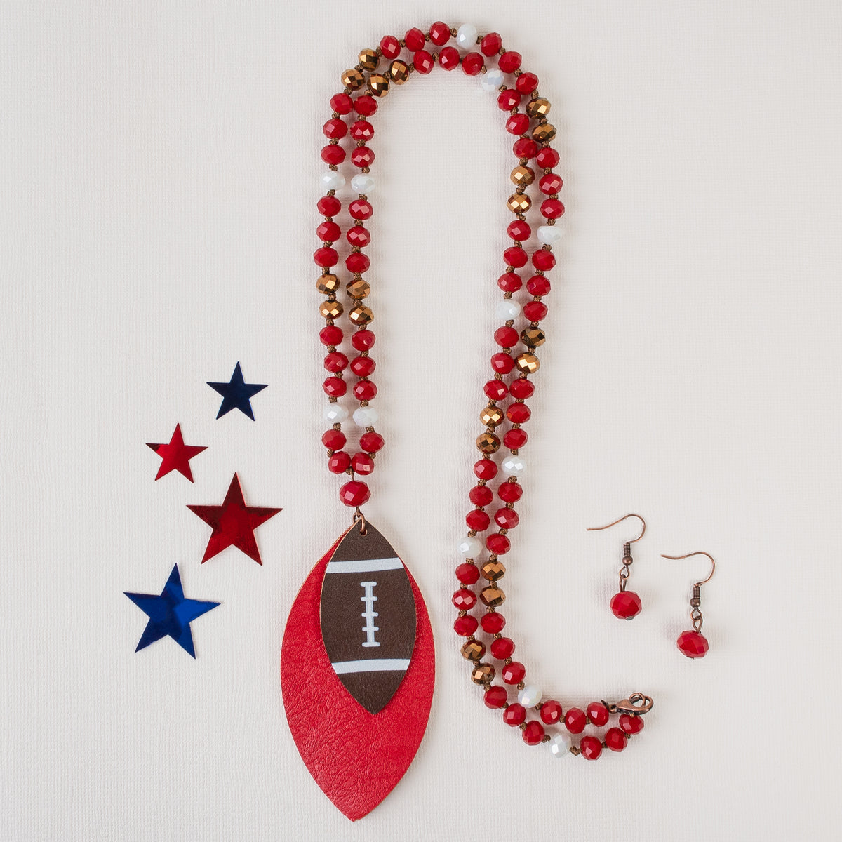 72456 - Football Necklace - Red - Fashion Jewelry Wholesale