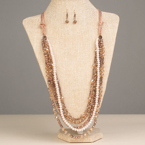 72490 - Layered Crystal Beaded Necklace - Rose Gold