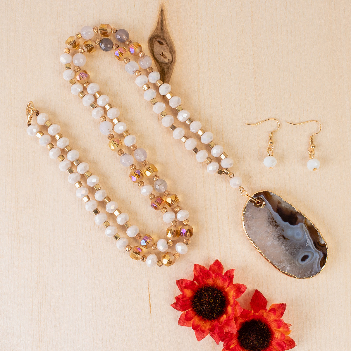 72493 - Natural Stone Necklace - White