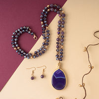 Load image into Gallery viewer, 72562 - Beaded Natural Stone Necklace - Purple
